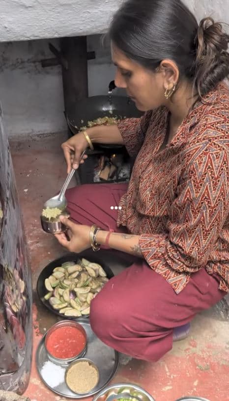 Cooking over a traditional wood fire in the kitchen
